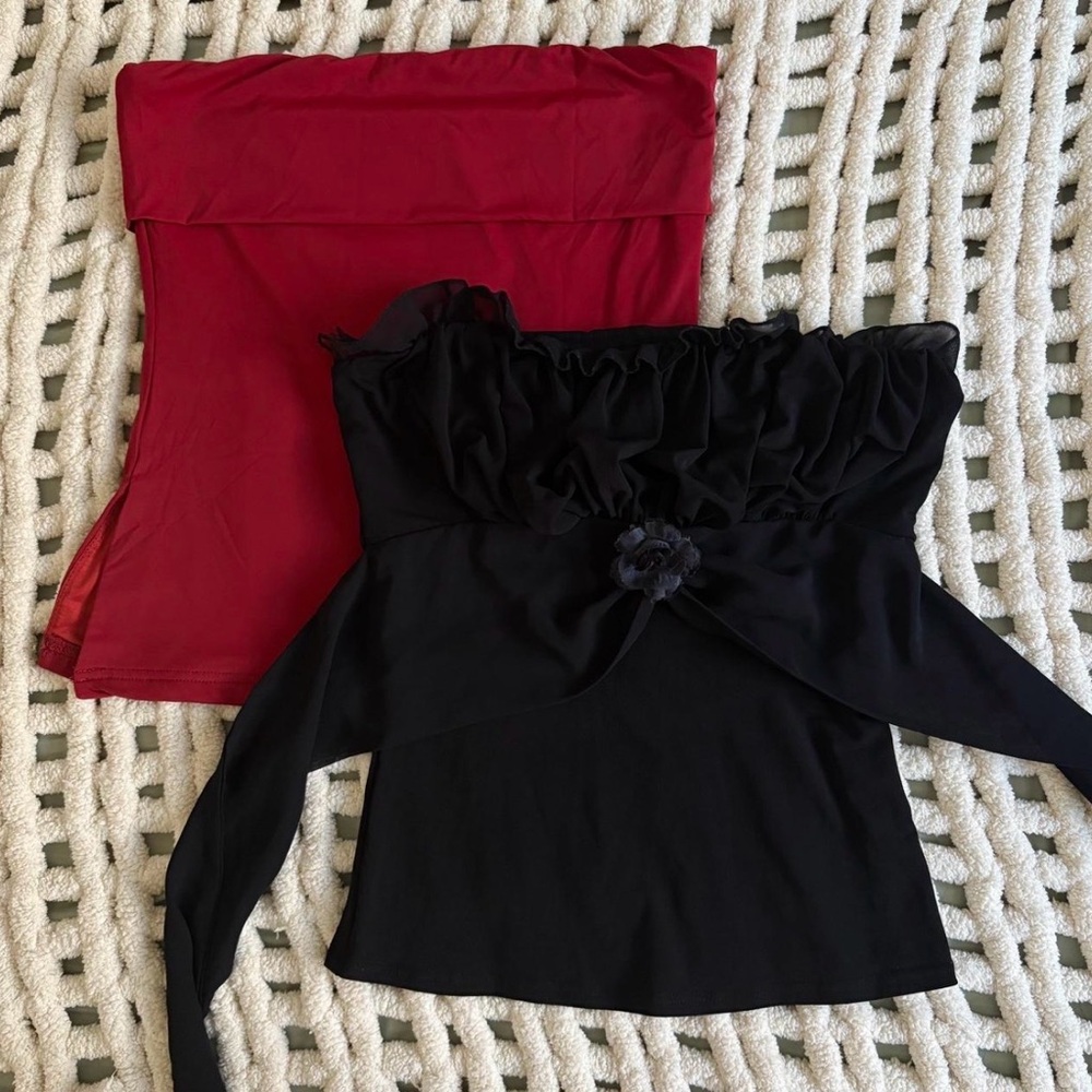 Elegant Black and Red Off-Shoulder Tops